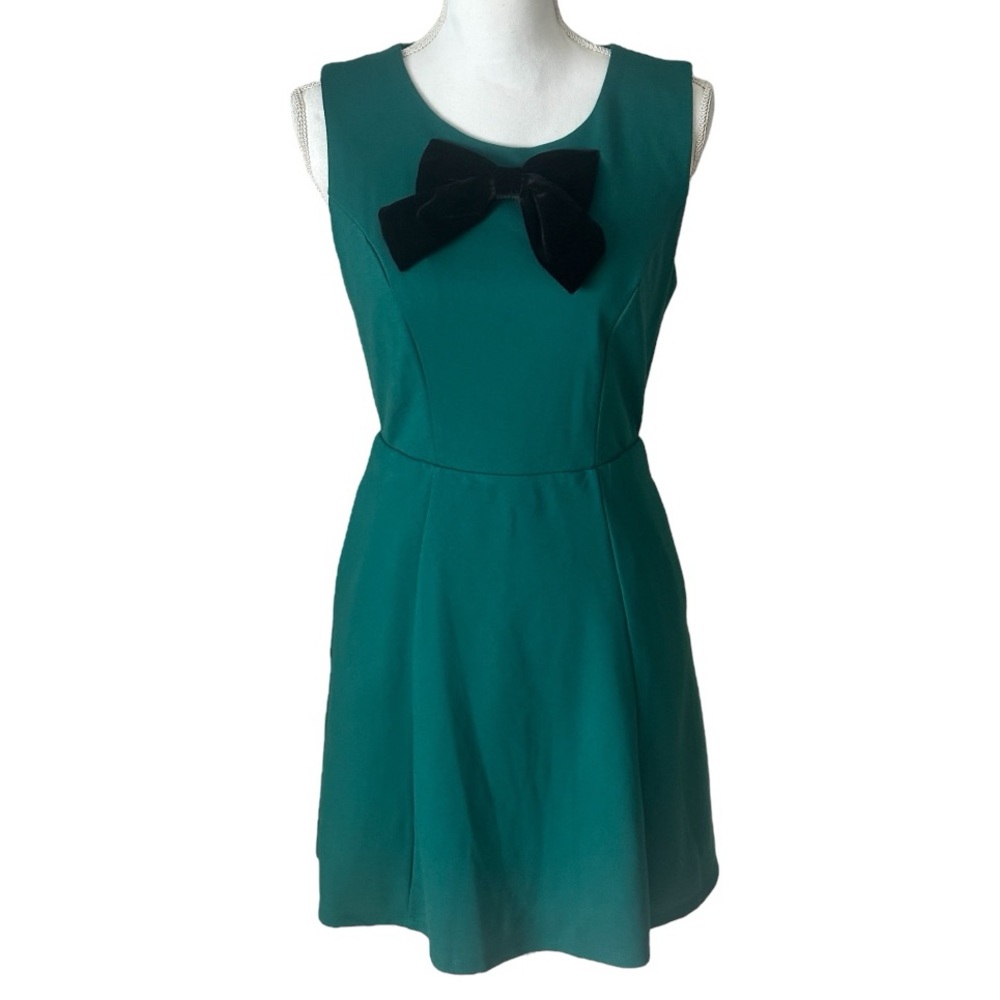 Draper James Sleeveless Emerald Green Black Bow Dress NWOT